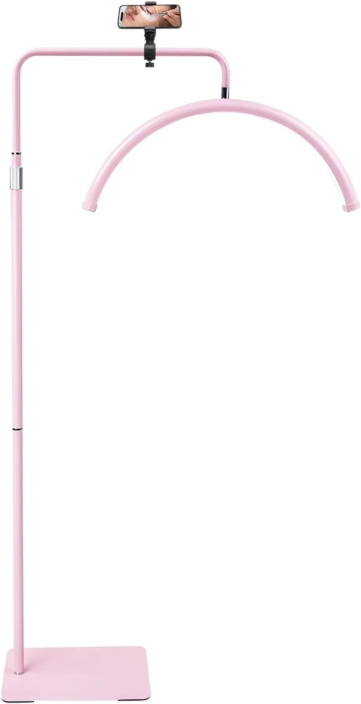 Half Moon Light - LED Floor Lamp for Lash and Eyelash Extensions, Tattoos, Estheticians, Office, Living Room, Working, and Reading - Cool/Warm Light, Adjustable Height & Angle, with Phone Holder（Pink）