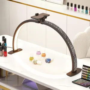Half Moon Light with Phone Holder, 29 in 38W Nail Desk Lamp, Lash Light for Eyelash Tech, Makeup, Tattoo, Spa, Salon, Black Nail Tech Lamp with Stepless Dimming & Color Temperature