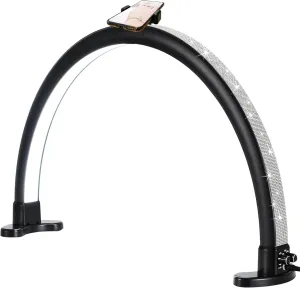 Half Moon Light with Phone Holder, 29 in 48W Nail Desk Lamp, Lash Light for Eyelash Tech, Makeup, Tattoo, Spa, Salon, Nail Tech Lamp with Stepless Dimming & Color Temperature (Black)