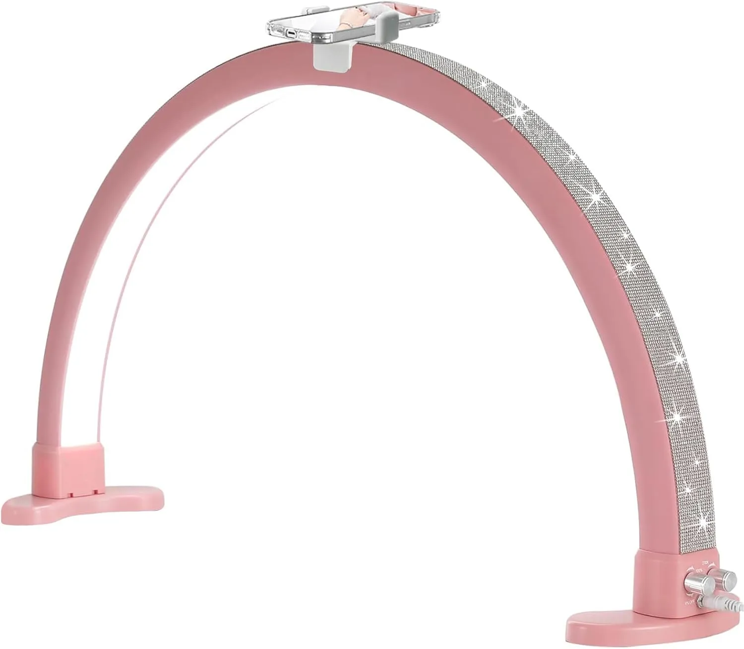 Half Moon Light with Phone Holder, 29 in 48W Nail Desk Lamp, Lash Light for Eyelash Tech, Makeup, Tattoo, Spa, Salon, Nail Tech Lamp with Stepless Dimming & Color Temperature(Pink)