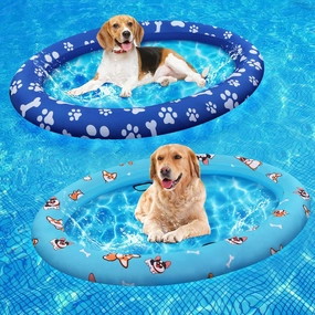 Haull 2 Pcs Inflatable Dog Floats for Pool Dog Pool Rafts Dog Boat for Large Dog Pet Swimming Floats Inflatable Floating Mat Pool Toy for Small Medium Dogs Puppies Cat Summer Swimming Pool