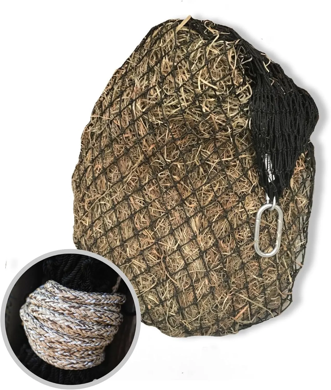 Hay Chix Hay Net for Horses | Slow Feed Hay Bag Feeder | Marine-Grade UV Treated Nylon | Holds 4-6 Flakes | Half Bale Net (1 3/4" Holes)