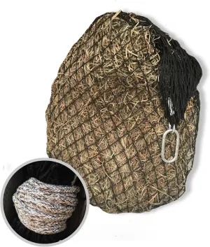 Hay Chix Hay Net for Horses | Slow Feed Hay Bag Feeder | Marine-Grade UV Treated Nylon | Holds 4-6 Flakes | Half Bale Net (1 3/4" Holes)