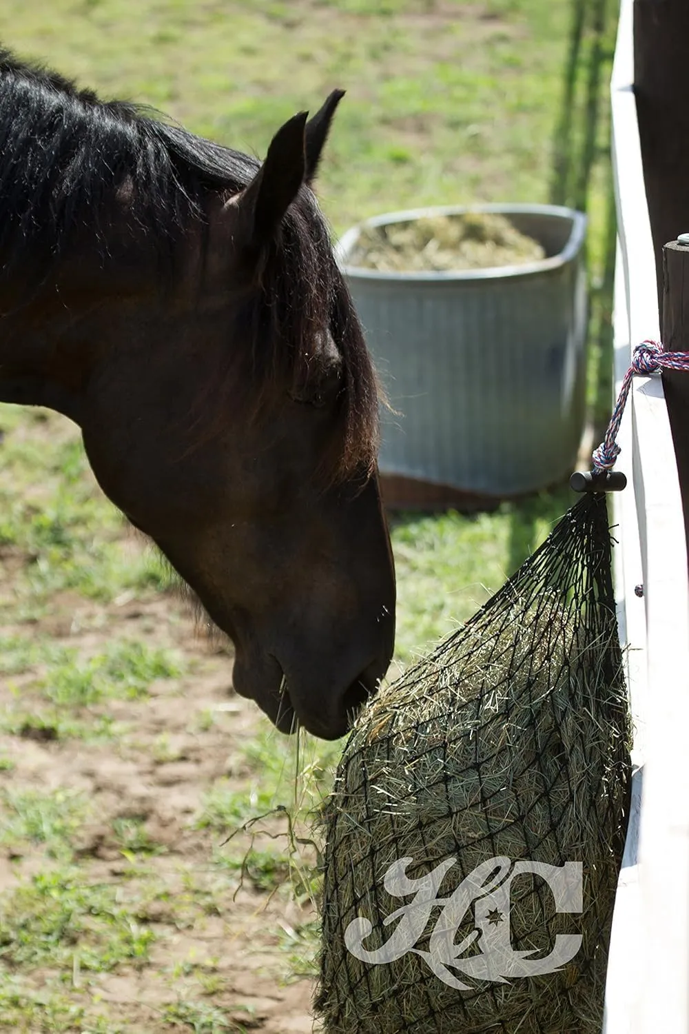 Hay Chix Hay Net for Horses | Slow Feed Hay Bag Feeder | Marine-Grade UV Treated Nylon | Holds 4-6 Flakes | Half Bale Net (1 3/4" Holes)