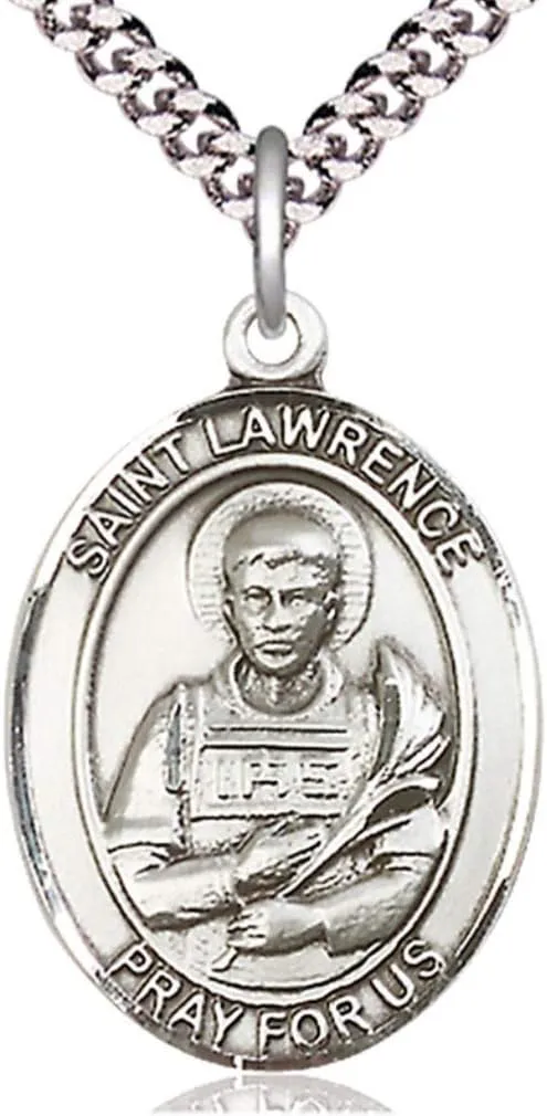 Heartland Store Men's Pewter Oval Saint Lawrence Medal   USA Made   Chain Choice