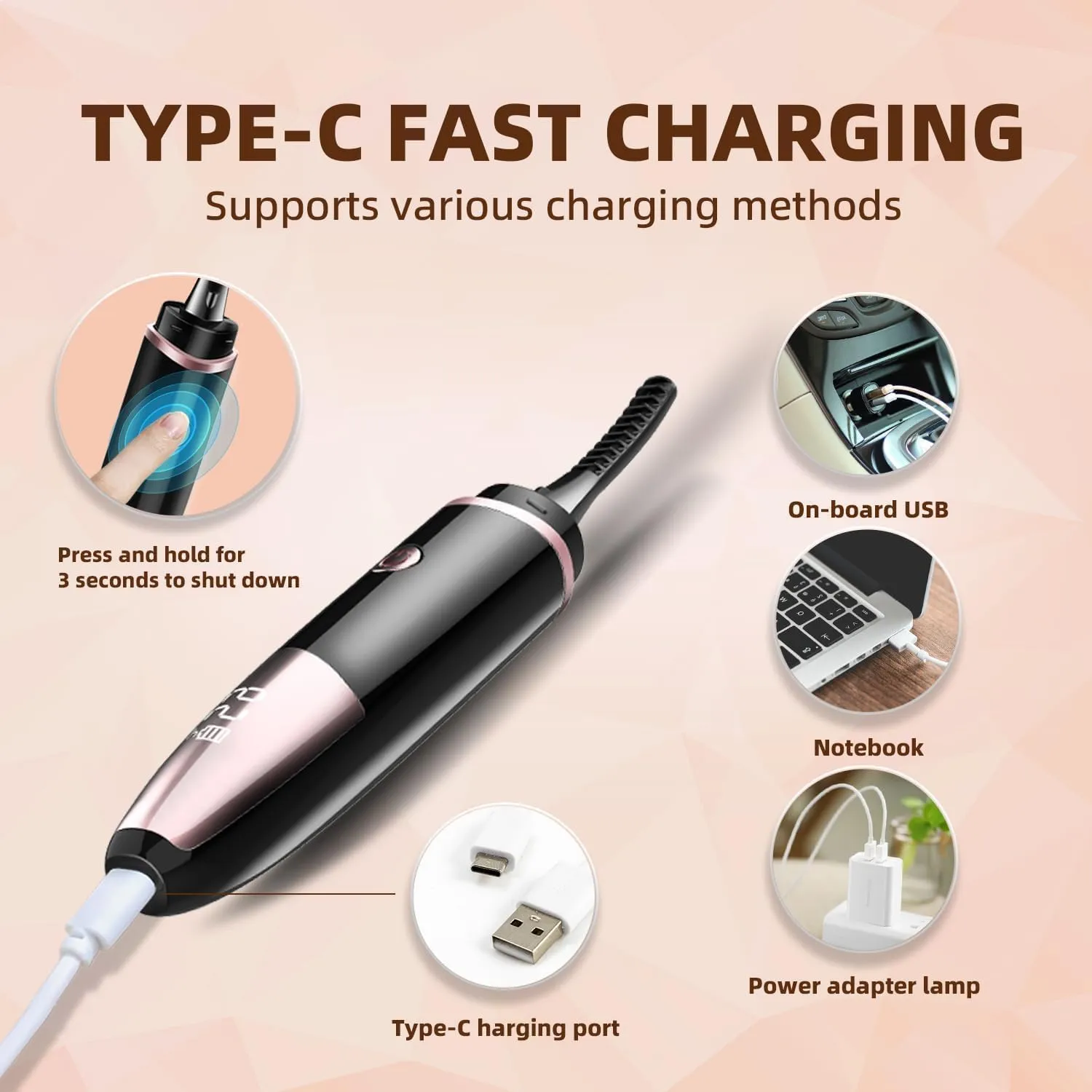 Heated Eyelash Curlers - Fast Heat up Within 10s - 24 Hours Long Lasting - Rechargeable Electric Eyelash Curler with Type-C, with 4 Heating Modes Anti-Burn Mini Lash Curler with LED Display-Black