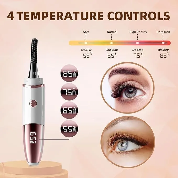 Heated Eyelash Curlers - Fast Heat up Within 10s - 24 Hours Long Lasting - Rechargeable Electric Eyelash Curler with Type-C, with 4 Heating Modes Anti-Burn Mini Lash Curler with LED Display-White