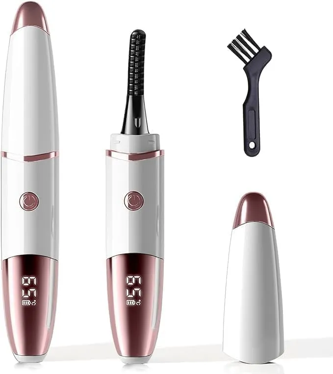 Heated Eyelash Curlers - Fast Heat up Within 10s - 24 Hours Long Lasting - Rechargeable Electric Eyelash Curler with Type-C, with 4 Heating Modes Anti-Burn Mini Lash Curler with LED Display-White