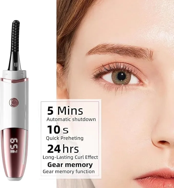 Heated Eyelash Curlers - Fast Heat up Within 10s - 24 Hours Long Lasting - Rechargeable Electric Eyelash Curler with Type-C, with 4 Heating Modes Anti-Burn Mini Lash Curler with LED Display-White