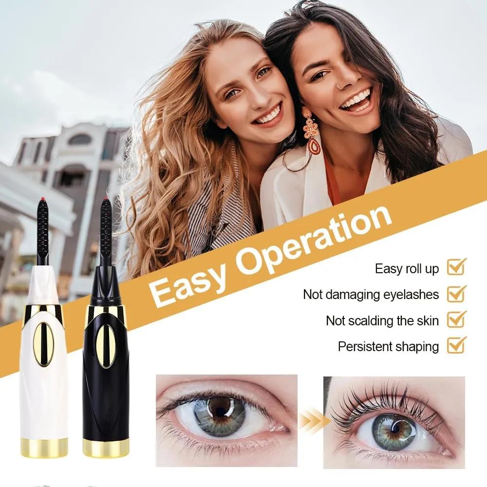 Heated Lash Curling Tool, Electric Eyelash Curler for Instant Glam Heated Eyelash Curler Mini USB Rechargeable Finalize Eyelash Tool (Black)