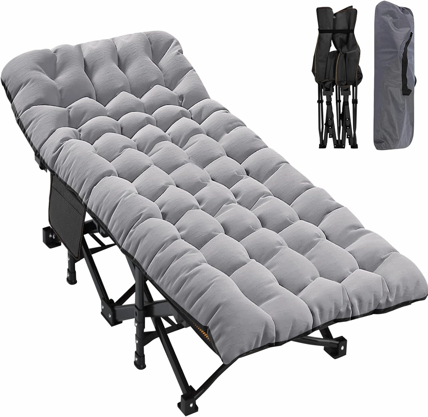 Heavy Duty Oversized Camping Cot - 500lb Capacity, Double Layer 1200D Fabric, Folding Design with Carrying Bag & Mat for Indoor/Outdoor Use - Perfect Guest Bed