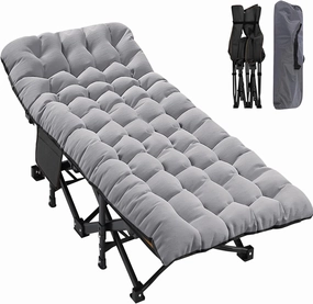 Heavy Duty Oversized Camping Cot - 500lb Capacity, Double Layer 1200D Fabric, Folding Design with Carrying Bag & Mat for Indoor/Outdoor Use - Perfect Guest Bed