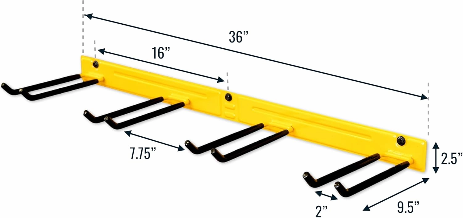 Heavy-Duty Yard Tool Organizer, Garage Organization, Rubber-Coated Steel Hooks Hold 250 lbs of Rakes and Shovels