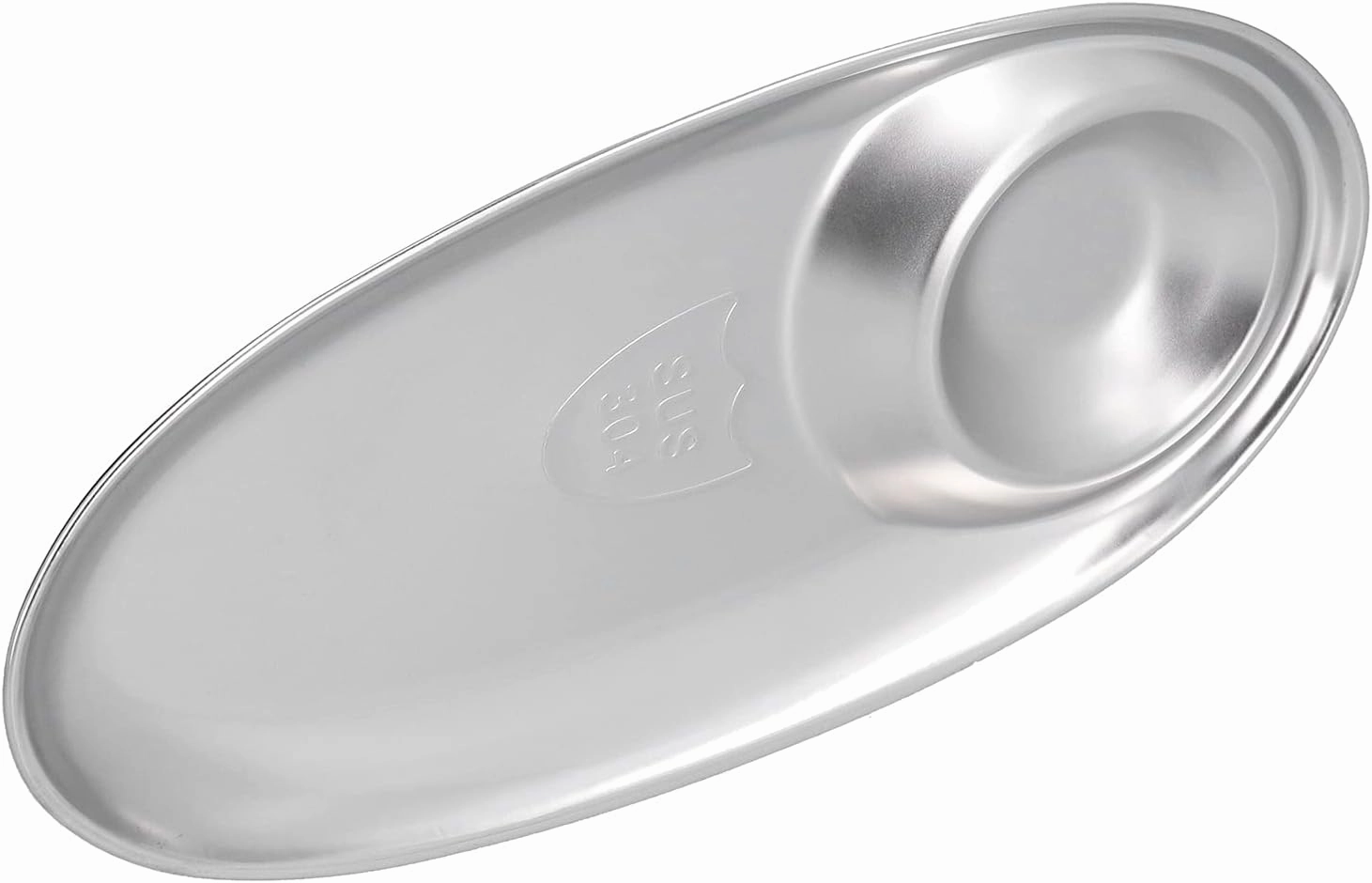 HEEPDD 304 Stainless Steel Snack Plate RustResistant Oval Divided Dish for Home Outdoor Camping (Large)