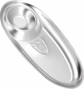 HEEPDD 304 Stainless Steel Snack Plate RustResistant Oval Divided Dish for Home Outdoor Camping (Large)
