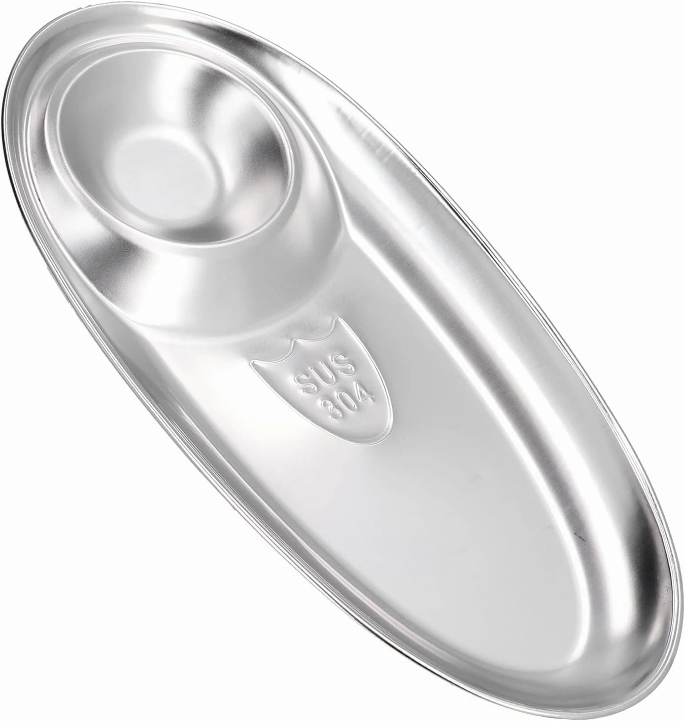 HEEPDD 304 Stainless Steel Snack Plate RustResistant Oval Divided Dish for Home Outdoor Camping (Large)