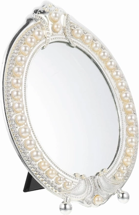 Hemoton Vintage Pearl Mirror Large Makeup Desk Mirror Gold Frame Table Vanity Set