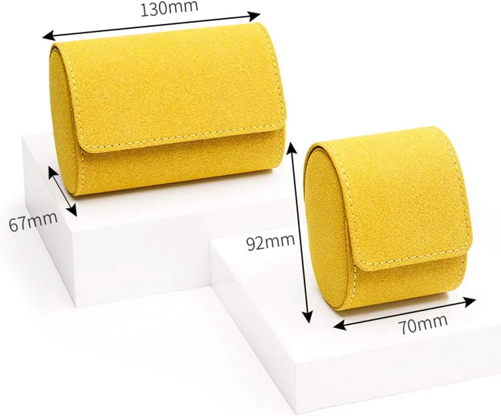 High-end Watch Storage Bag European Style Suede Artificial Leather Watch Box Simple Portable Mechanical Watch Travel Single and Double Watch Box Multi-Color Watch Carrying case (Yellow/Dark Blue/gre