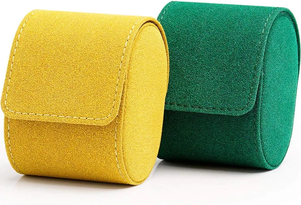 High-end Watch Storage Bag European Style Suede Artificial Leather Watch Box Simple Portable Mechanical Watch Travel Single and Double Watch Box Multi-Color Watch Carrying case (Yellow/Dark Blue/gre