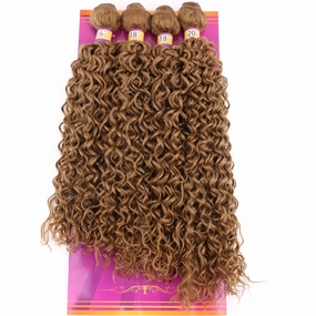 Highlight Honey Blonde Afro Kinky Curly Synthetic Hair Weave 4 Bundles 16 18 18 20 Inches Jerry Curl Synthetic Hair Weft Extensions(Color 27)