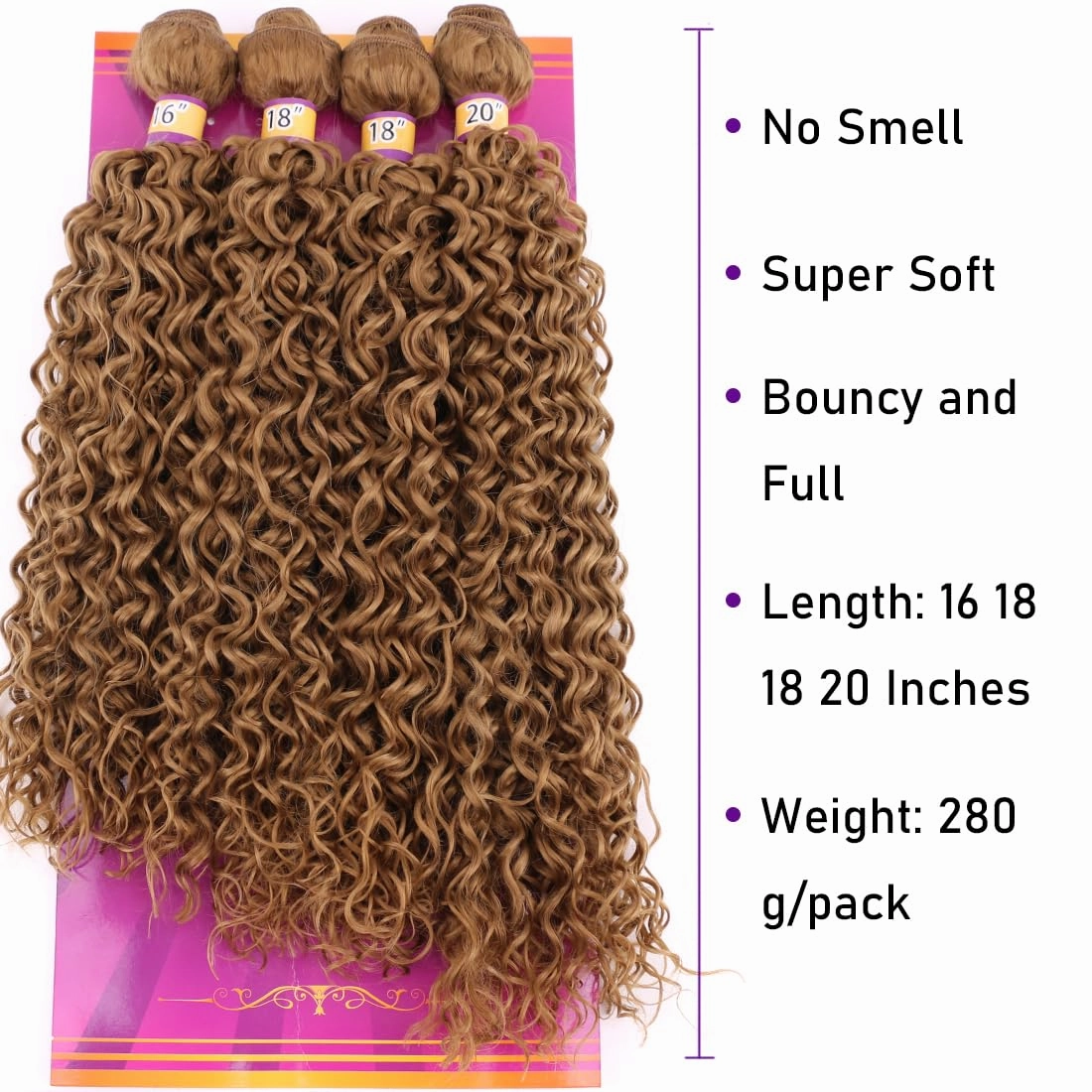 Highlight Honey Blonde Afro Kinky Curly Synthetic Hair Weave 4 Bundles 16 18 18 20 Inches Jerry Curl Synthetic Hair Weft Extensions(Color 27)