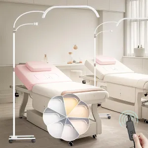 HITTI Large Estheticians Light, Flexible Gooseneck Lash for Eyelash Tech, LED Half Moon Light with Phone Holder, Stepless Dimming and 7 Color Modes Floor Lamp for Tattoo Artists Nail Craft Beauty