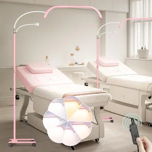 HITTI Large Estheticians Light, Flexible Gooseneck Lash for Eyelash Tech, LED Half Moon Light with Phone Holder, Stepless Dimming and 7 Color Modes Floor Lamp for Tattoo Artists Nail Craft- Pink