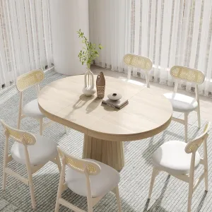 homary 39"-55" Extendable Round-to-Oval Dining Table with Pedestal Base – Seats 4-6, Wash White Finish, Smooth Rounded Corners