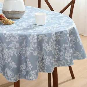 Home Bargains Plus 60 x 84 Inch Oval Vinyl Tablecloth with Flannel Backing, Traditional Grapevine Print, Waterproof Indoor Outdoor Dining Room, Party and Banquet Table Cover, Blue