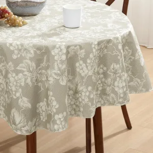 Home Bargains Plus 60 x 84 Inch Oval Vinyl Tablecloth with Flannel Backing, Traditional Grapevine Print, Waterproof Indoor Outdoor Dining Room, Party and Banquet Table Cover, Ivory