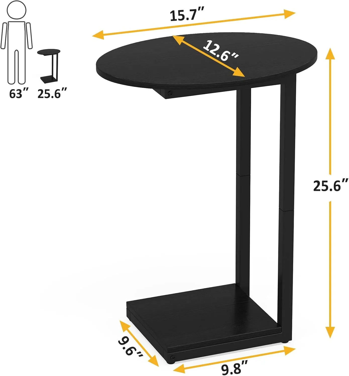 Hosfais Small Side Table End Table, C-Shaped Wood Coffee Table TV Tray for Eating Couch Tables for Small Space, Living Room, (Black)
