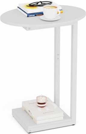 Hosfais Small Side Table End Table, C Shaped Oval Coffee Table, Wooden TV Tray for Living Room, Bedroom, Couch, Small Spaces (White)