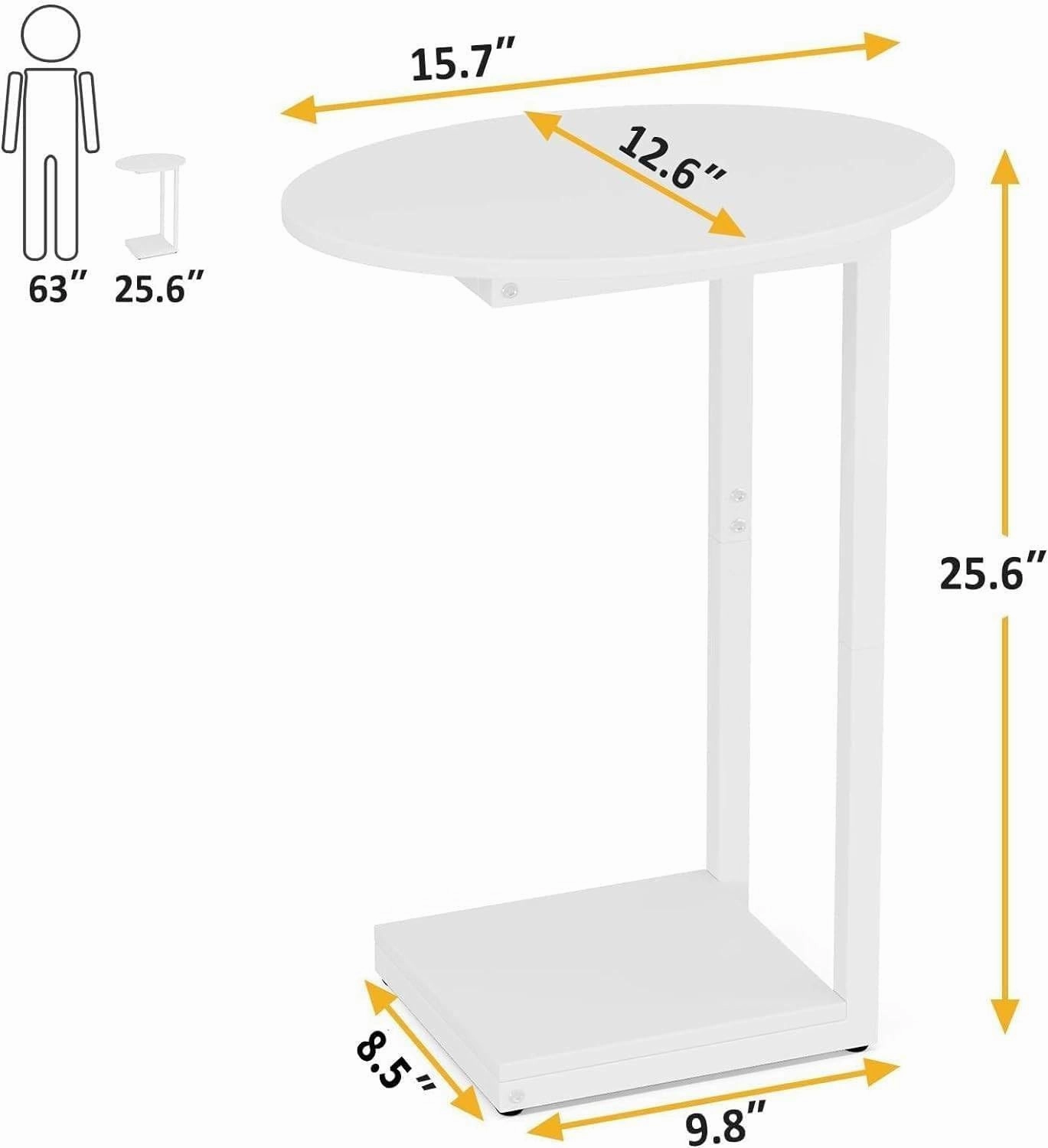 Hosfais Small Side Table End Table, C Shaped Oval Coffee Table, Wooden TV Tray for Living Room, Bedroom, Couch, Small Spaces (White)