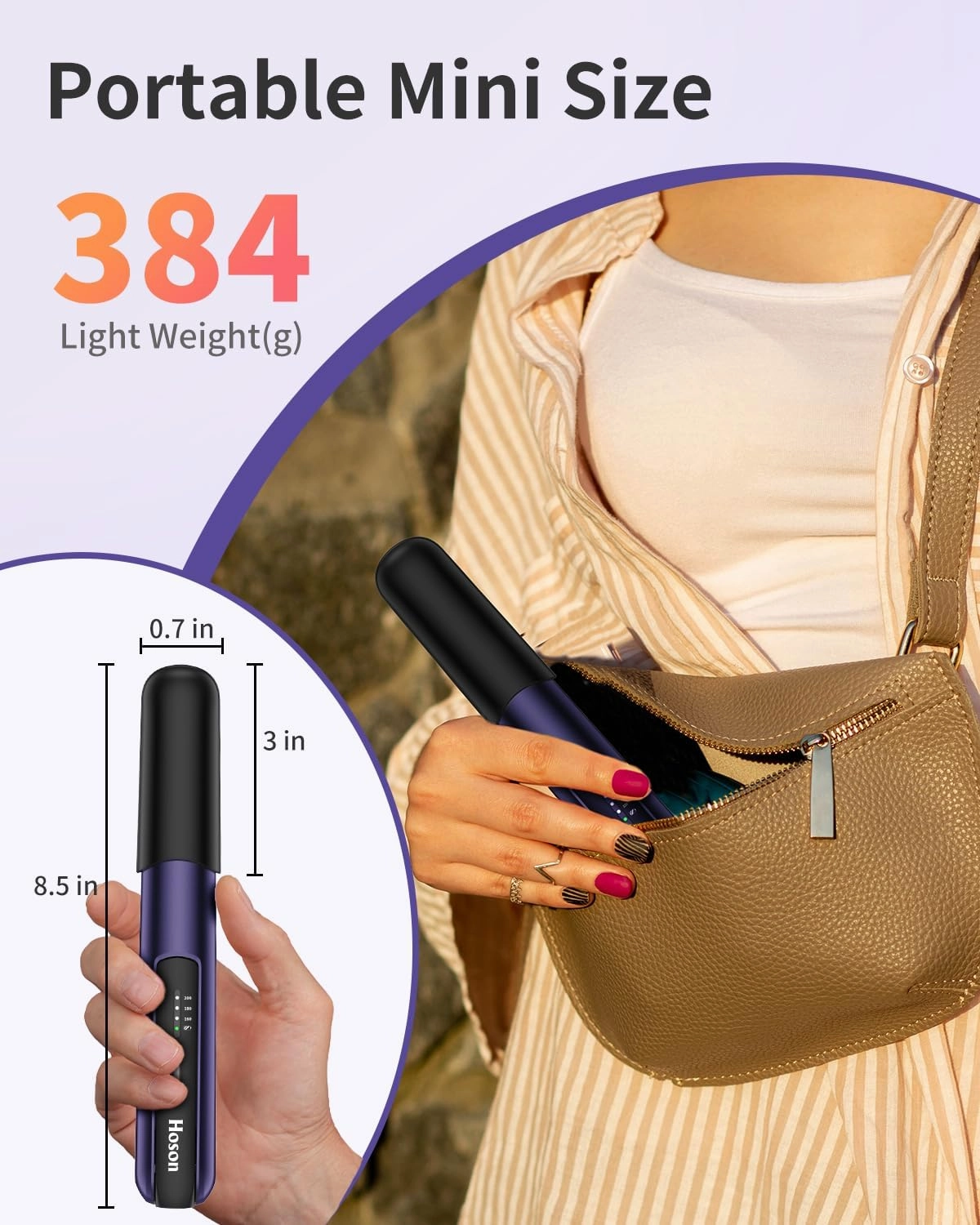 Hoson Cordless Hair Straightener,Portable Mini Flat Iron Travel for Bangs,Short Hair, Rechargeable Curling Iron and Curler 2 in 1,Purple,for Touch Ups