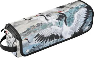 Hot Hair Tools Travel Bag and Heat Resistant Mat with Zipper Double-Layer Travel Carrying Case for Curling Iron Straightener Flat Hair Dryer,Chinese Ink Painting Sun Crane Travel Bag for