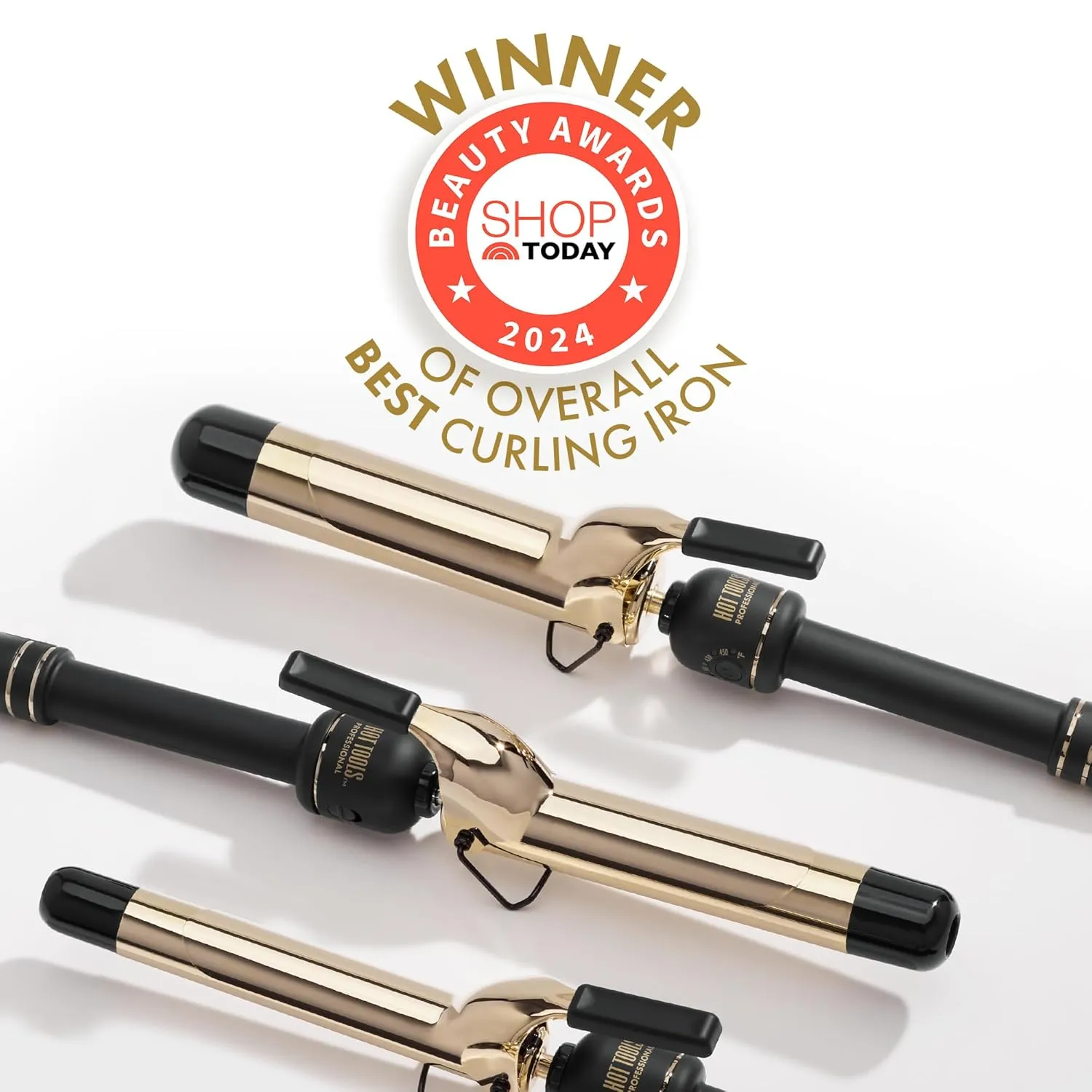 HOT TOOLS New and Improved 24K Gold Professional 1" Extended Barrel Curling Wand for Bouncy Curls | No Clamp for Quick and Easy Styling, 24K Gold Technology for Long-Lasting Results & Longer Barrel