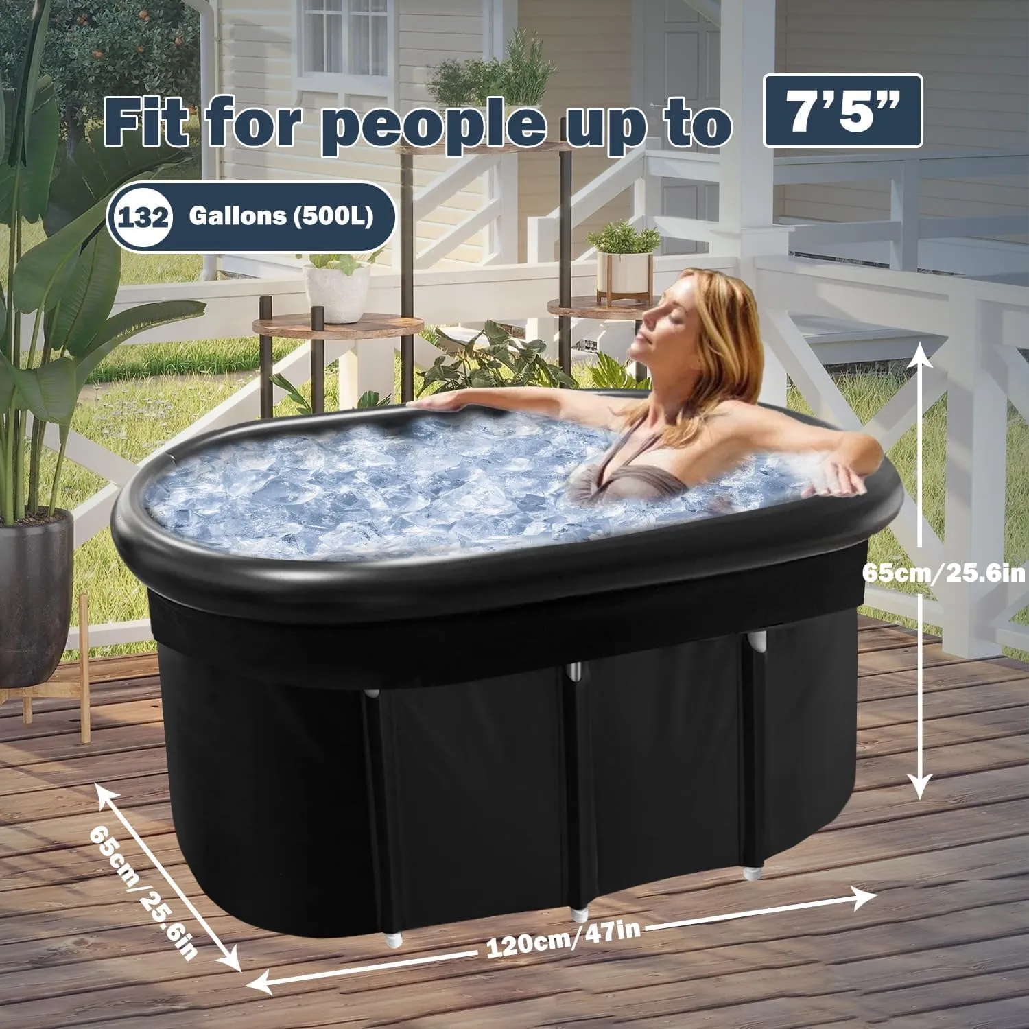 Ice Bath Tub for Athletes with Cover XL Large 132 Gallons Cold Plunge Tub for Recovery, Ice Bath Plunge Pool Fit for Family Gardens, Gyms,and Cold Water