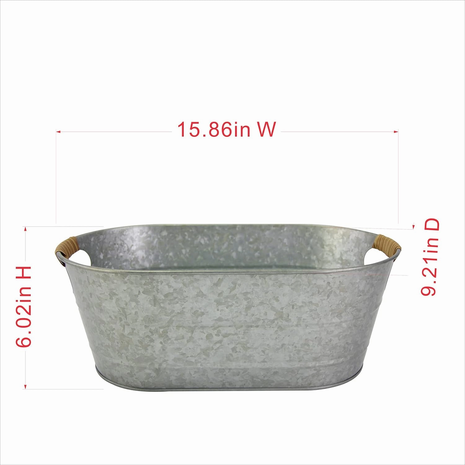 Ice Bucket Galvanized Tub, 2 Pcs 3 Gallon Oval Beverage Tub, Drink Buckets for Parties, Metal Bucket with Rattan Handle for Beer Whiskey Wine and Cocktails (Galvanized)