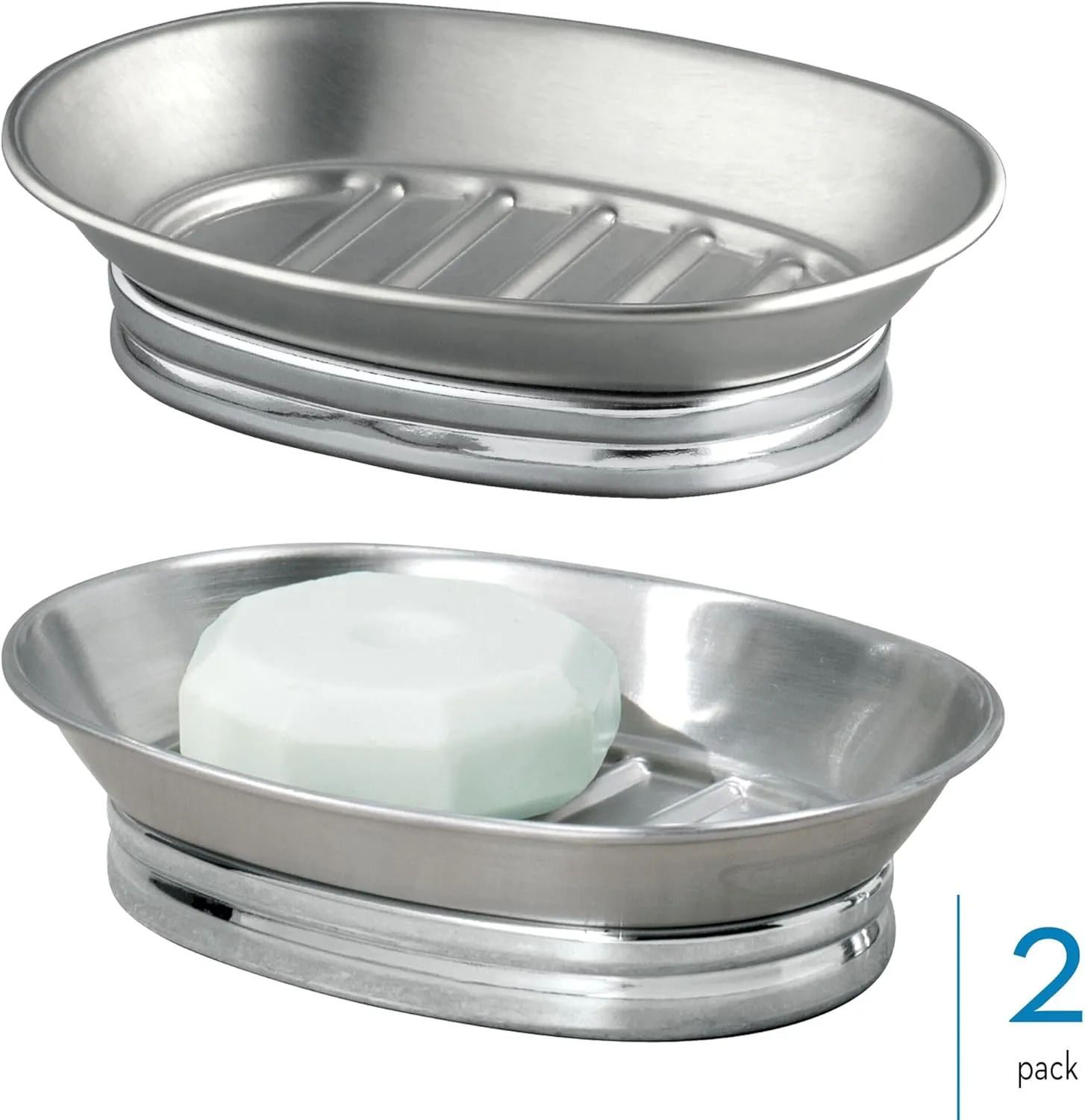 iDesign Small Round Plastic Bathroom Trash Can-Set of 2-Black Soap Dish, Split Finish