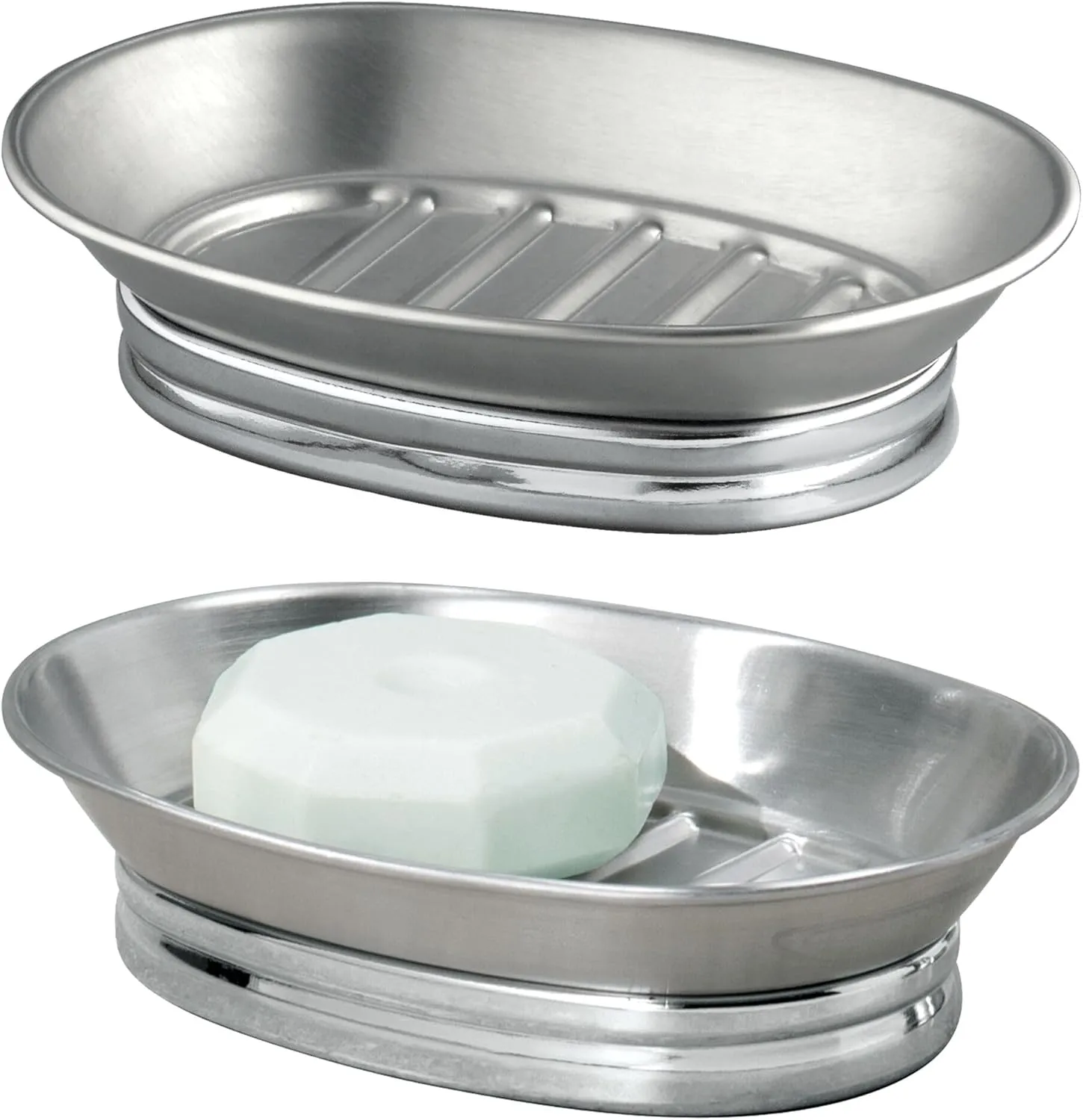 iDesign Small Round Plastic Bathroom Trash Can-Set of 2-Black Soap Dish, Split Finish