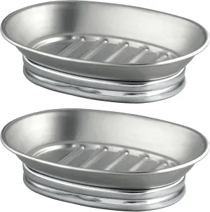 iDesign Small Round Plastic Bathroom Trash Can-Set of 2-Black Soap Dish, Split Finish