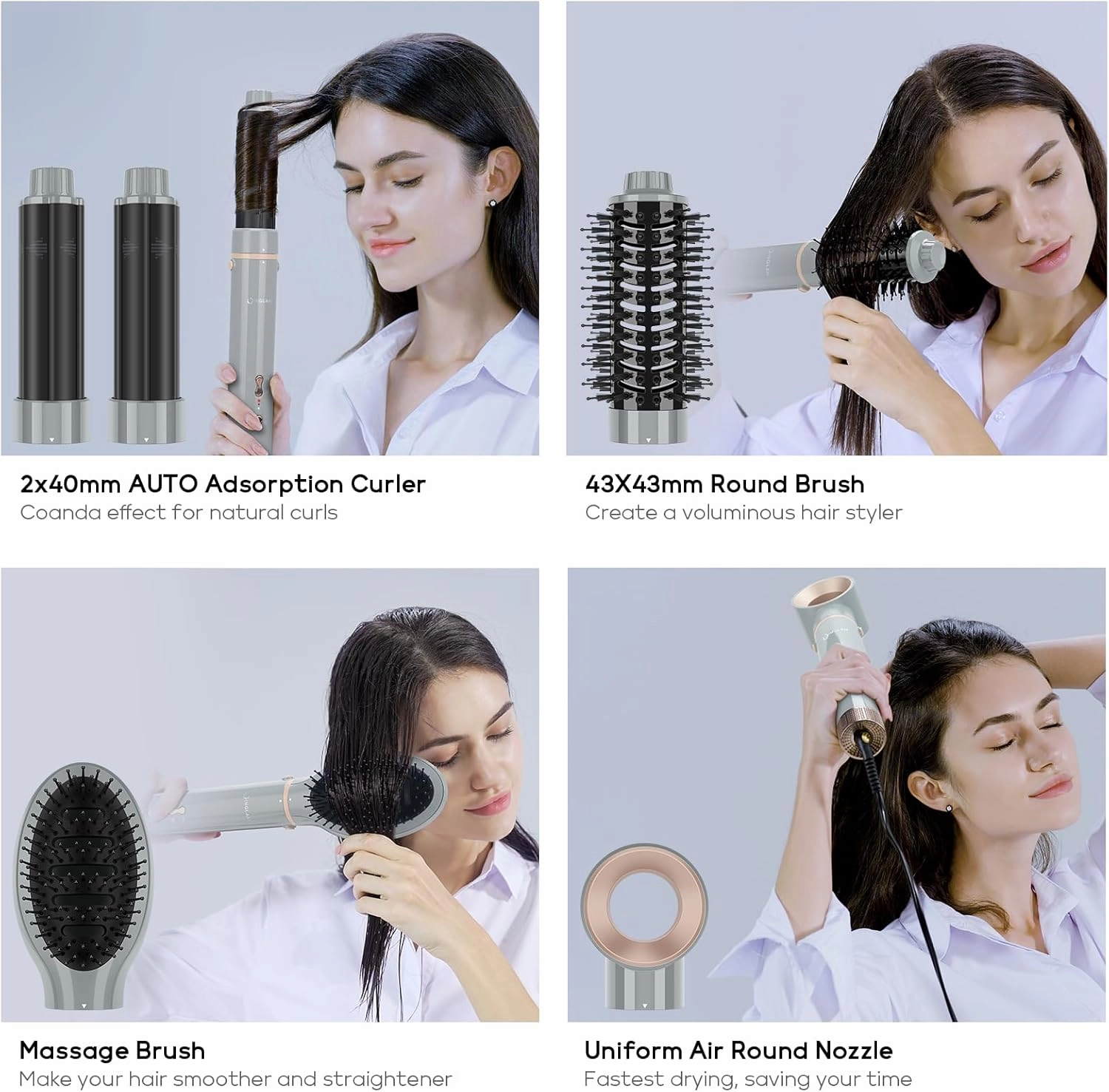 IG INGLAM MegaAIR Styler, 5 in-1 Professional Interchange Hair Dryer Brush 110,000 RPM Brushless BLDC Motor Ionic Hot Air Styler Volumizing and Shape, Gray