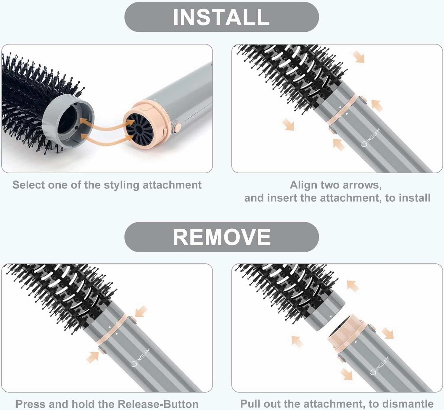 IG INGLAM MegaAIR Styler, 5 in-1 Professional Interchange Hair Dryer Brush 110,000 RPM Brushless BLDC Motor Ionic Hot Air Styler Volumizing and Shape, Gray