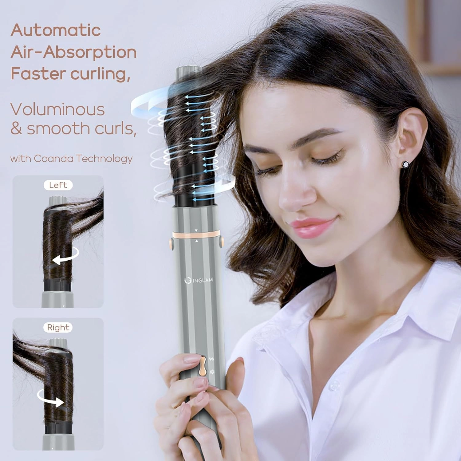 IG INGLAM MegaAIR Styler, 5 in-1 Professional Interchange Hair Dryer Brush 110,000 RPM Brushless BLDC Motor Ionic Hot Air Styler Volumizing and Shape, Gray