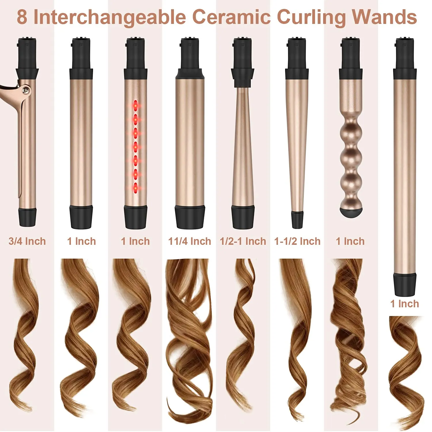 Infrared 8 in 1 Curling Iron Set with 8 Ceramic Barrels Interchangeable, Hair Curler Wand for Long Hair, Professional Curling Wand Set with LED Temperature Control, Glove and 2 Hair Clips