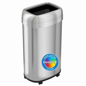 iTouchless 16 Gallon Open Top Kitchen Trash Can Recycling Bin with Wheels and Double Odor Filters Oval Commercial Stainless Steel 60 Liter Trashcan for Home Office Work Bedroom Livingroom Garage