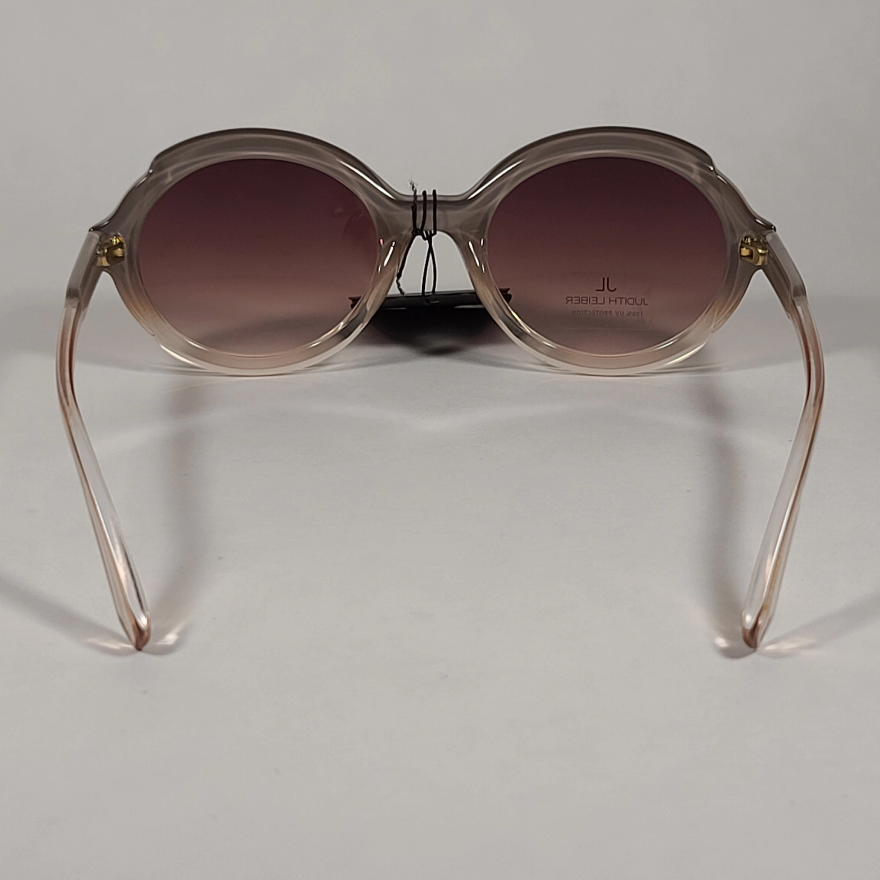 JL By Judith Leiber Glory Oval Sunglasses Gray Beige Crystal Frame Brown Gradient Lens