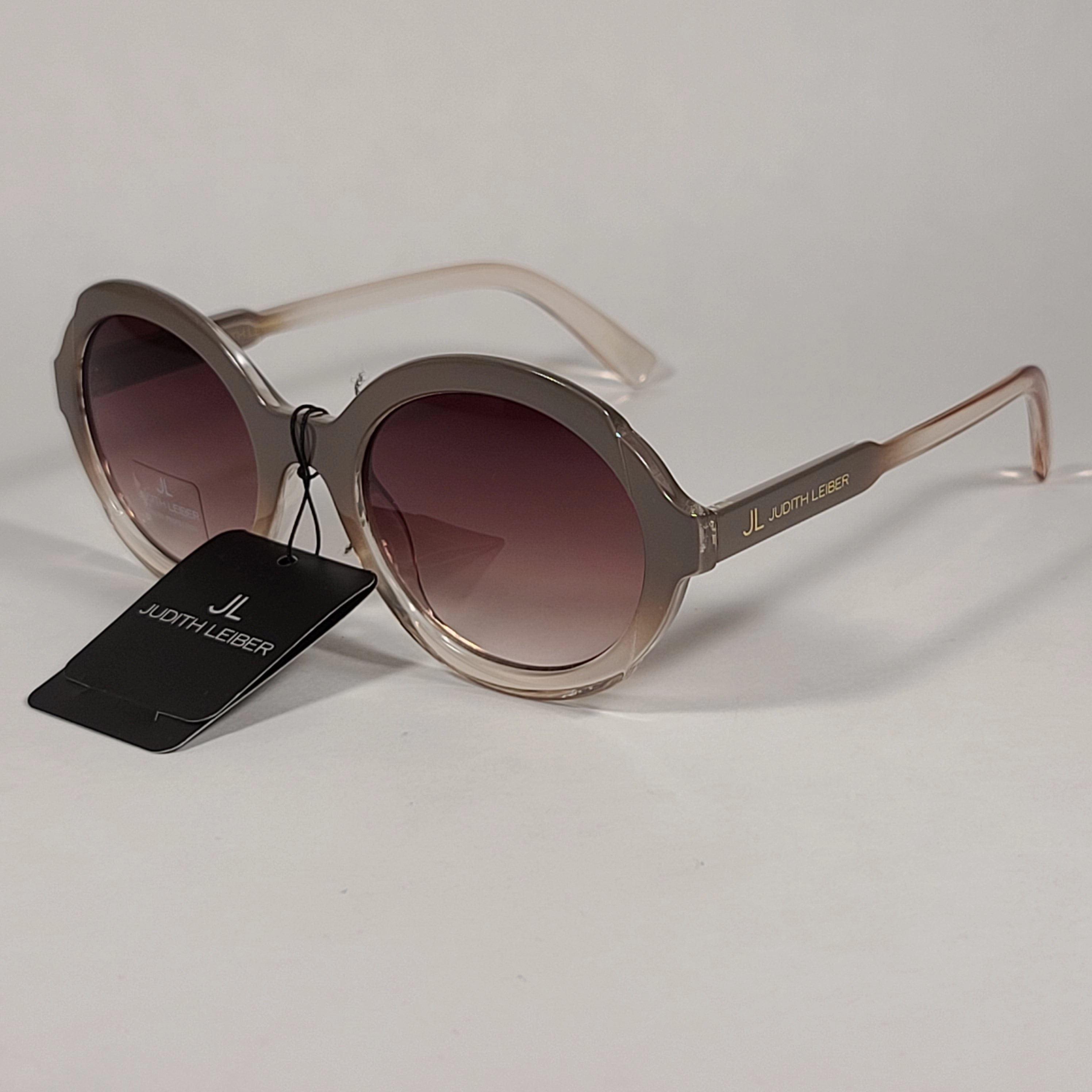JL By Judith Leiber Glory Oval Sunglasses Gray Beige Crystal Frame Brown Gradient Lens