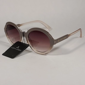JL By Judith Leiber Glory Oval Sunglasses Gray Beige Crystal Frame Brown Gradient Lens