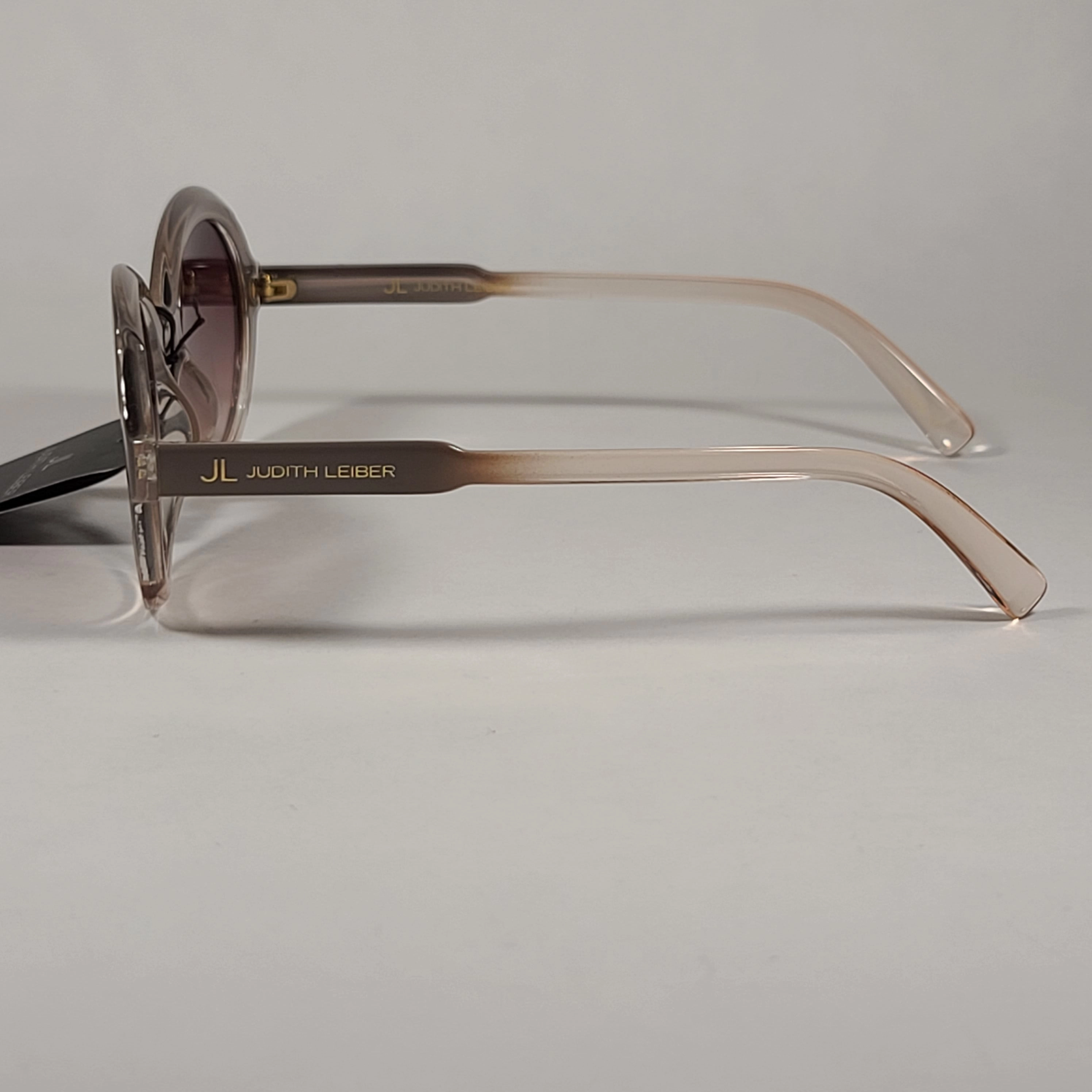 JL By Judith Leiber Glory Oval Sunglasses Gray Beige Crystal Frame Brown Gradient Lens